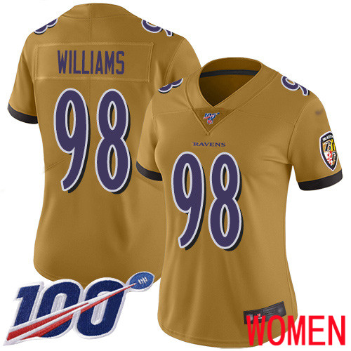 Baltimore Ravens Limited Gold Women Brandon Williams Jersey NFL Football #98 100th Season Inverted Legend->ncaa teams->NCAA Jersey